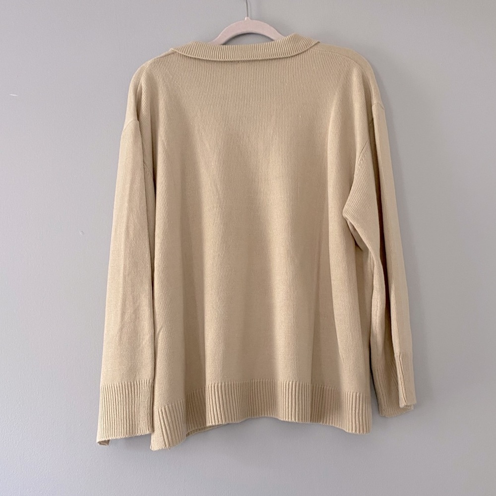 Wishlist cream  collared split v neck  pullover sweater size M/L - Picture 2 of 4